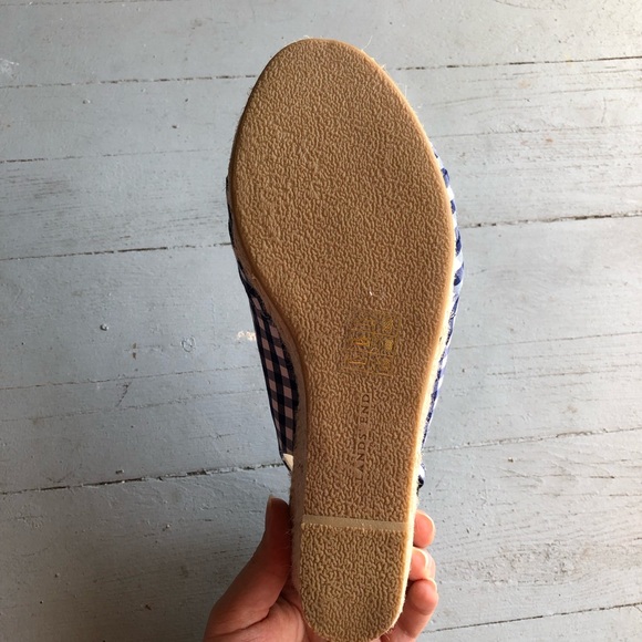 Blue Gingham Checkered Wedge Espadrilles - Picture 9 of 11